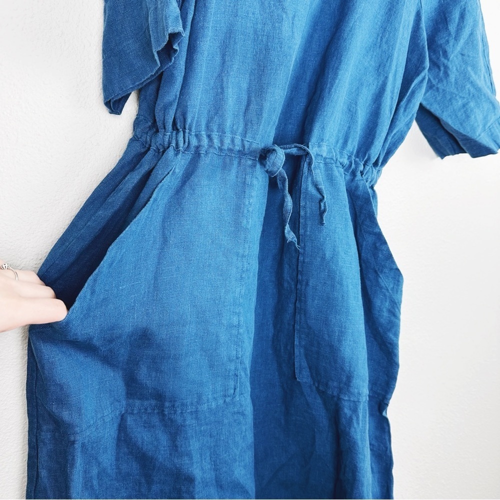 Indigo Magic Linen Drawstring Midi Dress - Picture 5 of 7